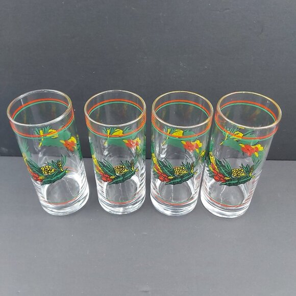 Libbey Cocktail Highball Glasses Christmas Holly Berries Pinecones-Tumblers VTG - Picture 7 of 12